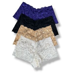 Amazon 4 Pairs of Lace Boy Short Panties White Beige Black Purple Women’s Medium
